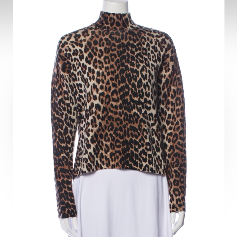 Ganni mock neck cheetah print sweater